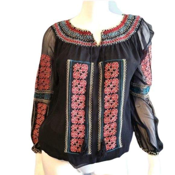 MM Couture Black Boho Embroidered Top - Picture 1 of 11